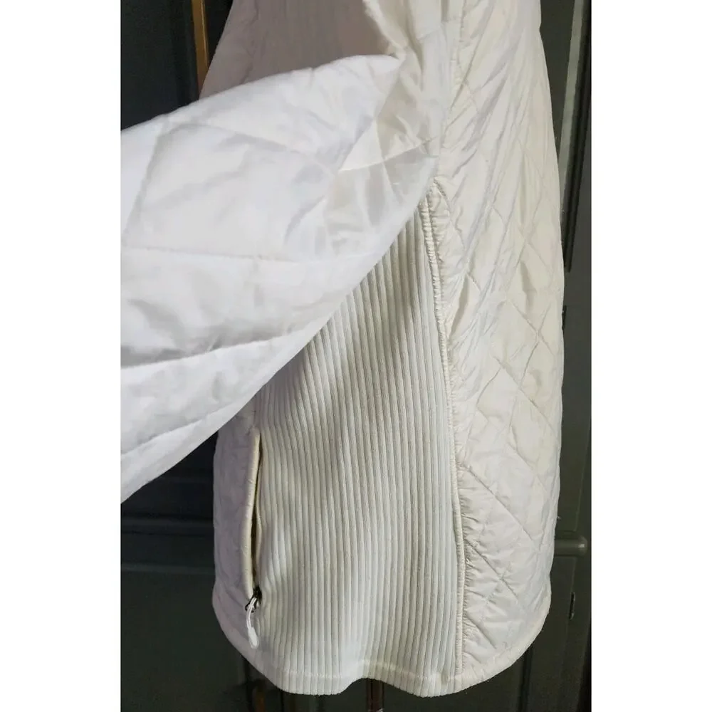 LL Bean Quilted Stretch Sides Thinsulate Sherpa Lined Jacket Womens Medium Ivory